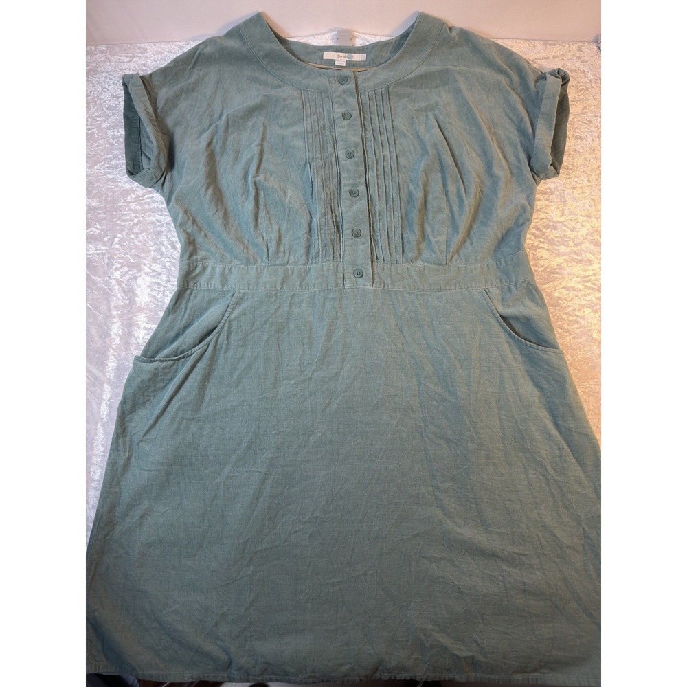 Boden Womens 16R Corduroy Dress Sage Green Pintuck Button Pocket Cottagecore